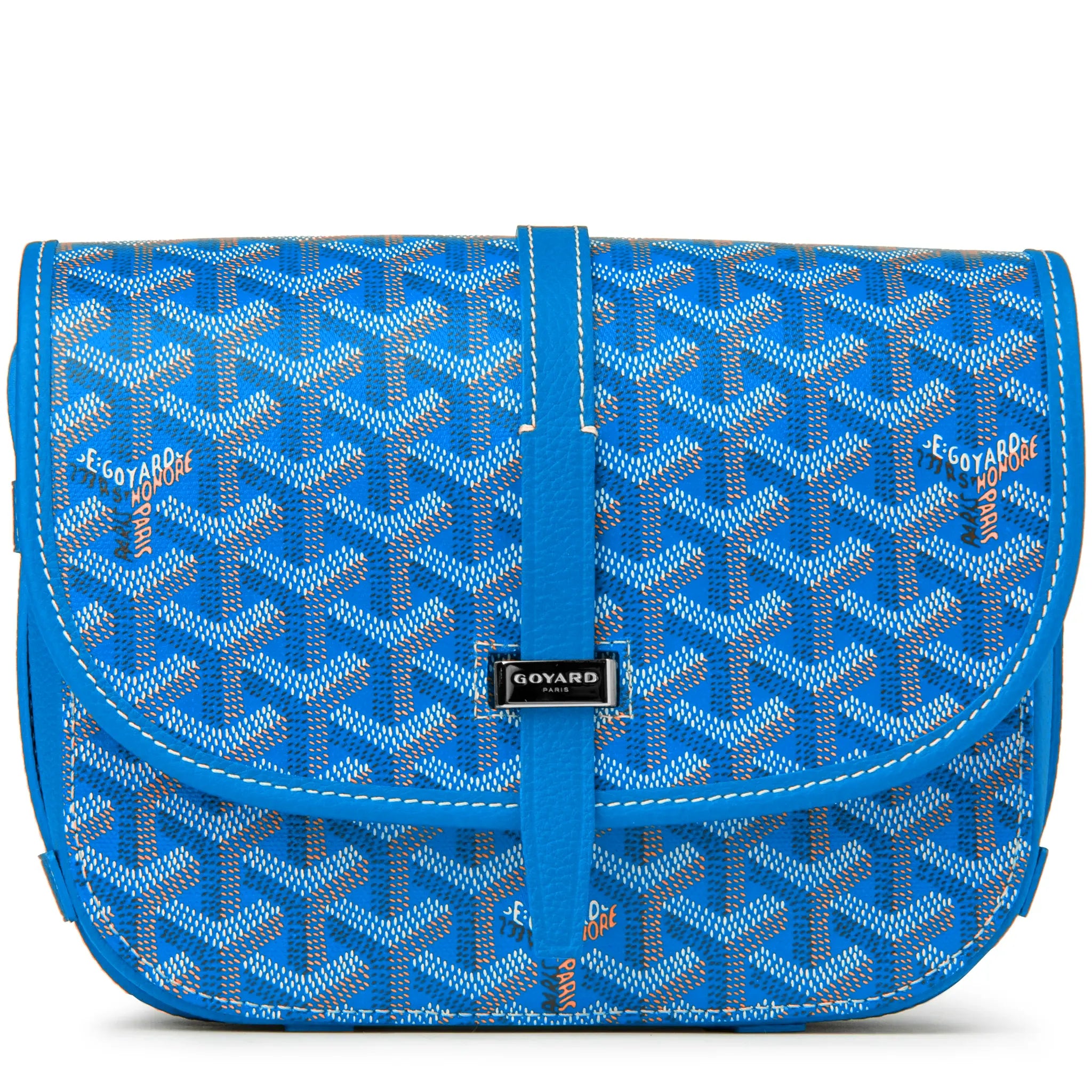 Front view of Goyard Goyardine Belvedere II Sky Blue PM Messenger Bag